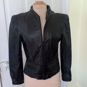 Vintage Winlit Black Leather Fitted Crop Zip Moto Punk Goth Jacket 11-12